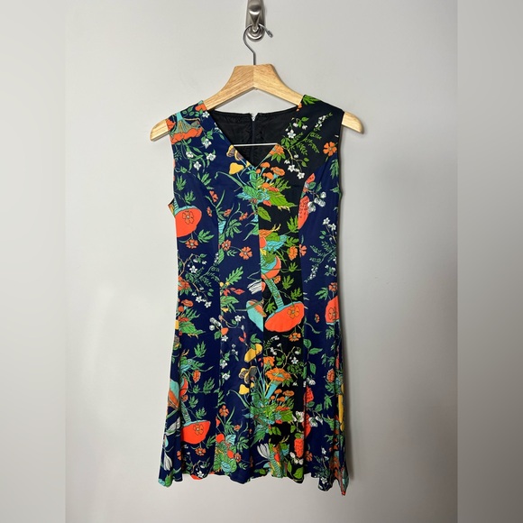 Vintage Mushroom Fungi Floral Bird Print Dress Sleeveless Size Medium - Picture 1 of 12